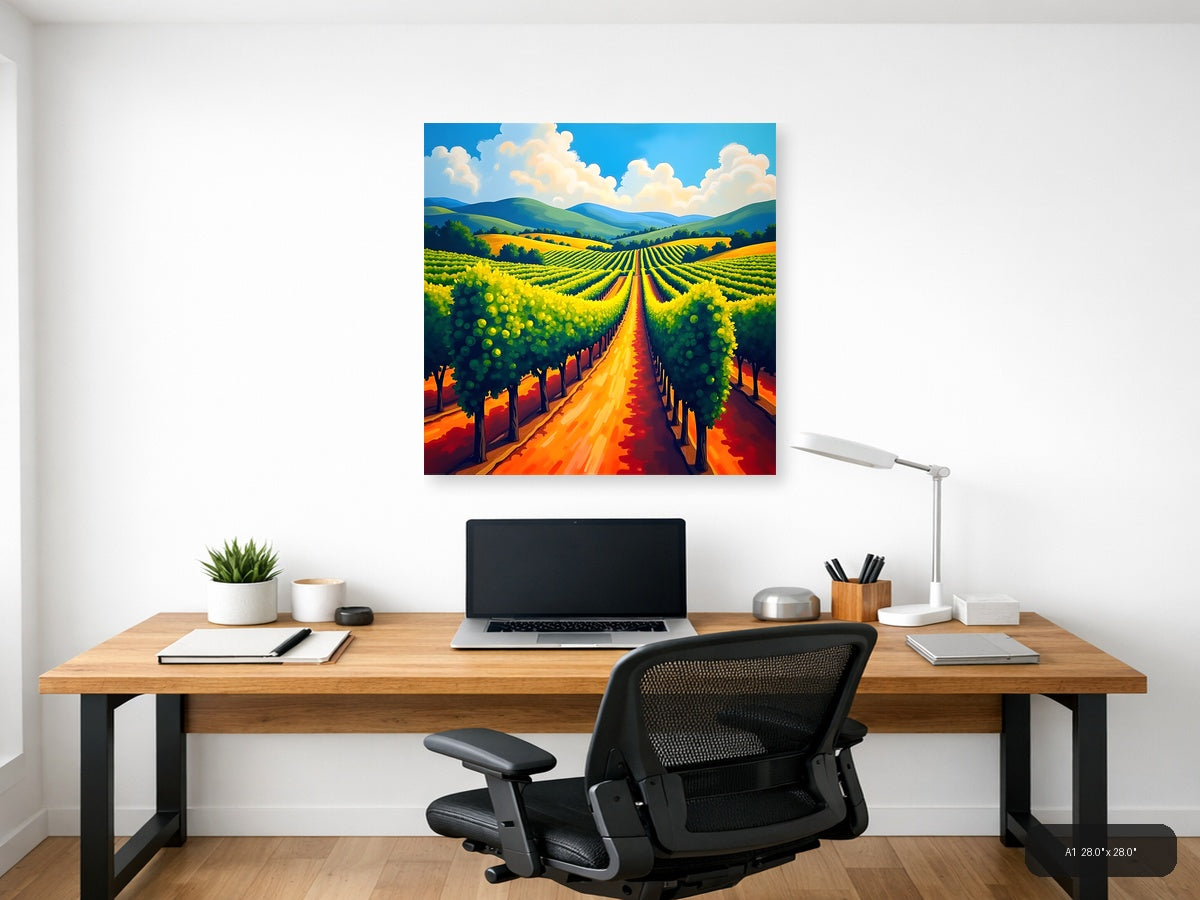 Vibrant Vineyard Rows Abstract Landscape Wall Art — A1 / Office