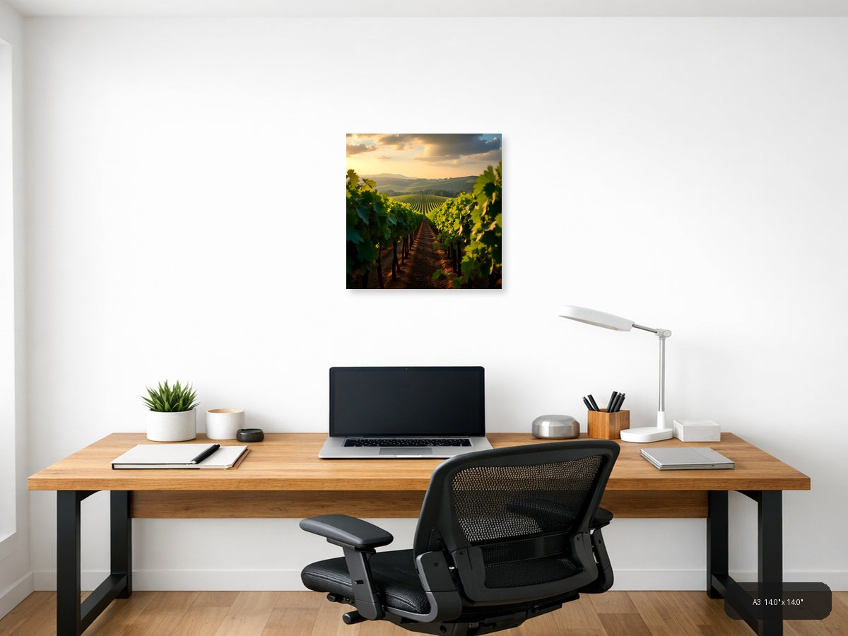 Golden Hour Vineyard Landscape Photography Wall Art — A3 / Office