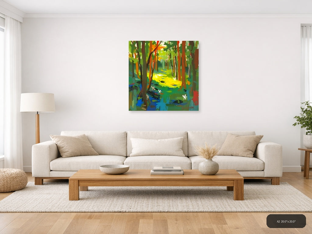 Forest Stream Abstract Canvas Wall Art — A2 / Living Room