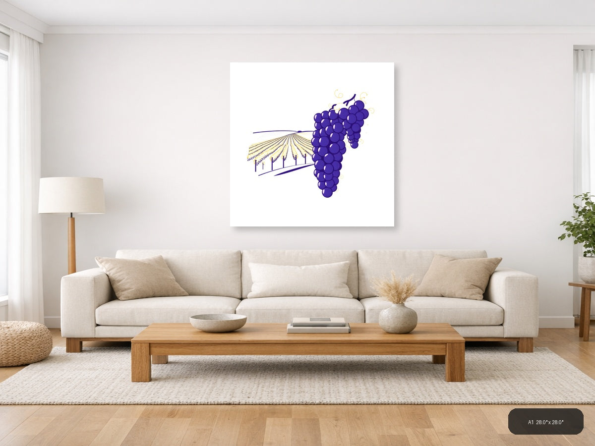 Minimalist Purple Grapes Vineyard Field Wall Art — A1 / Living Room