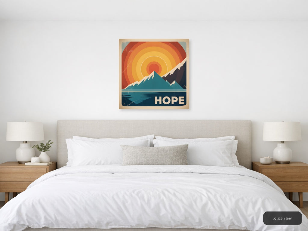 Vintage Retro Mountain Sunrise Hope Wall Art — A2 / Bedroom