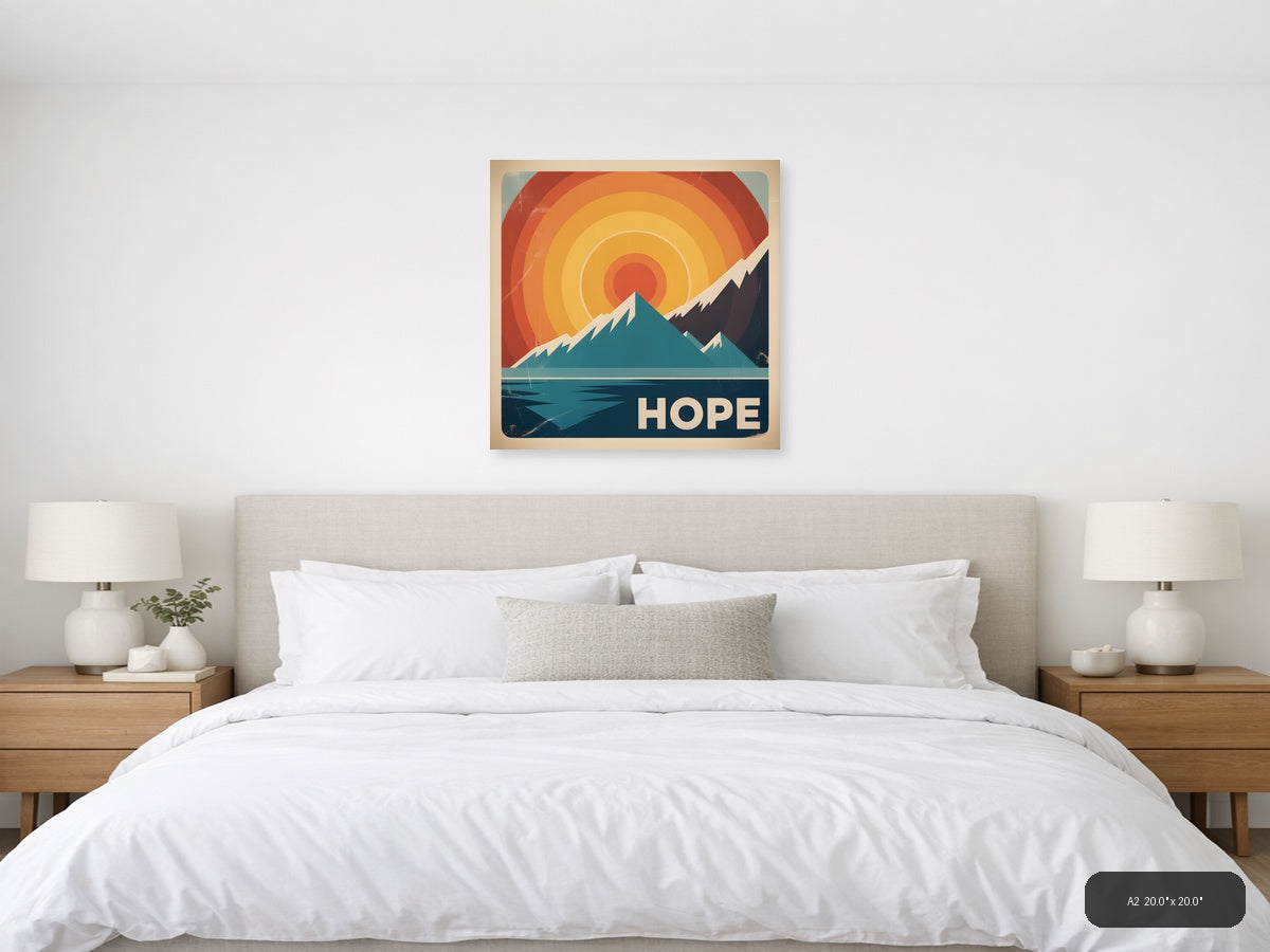 Vintage Retro Mountain Sunrise Hope Wall Art — A2 / Bedroom