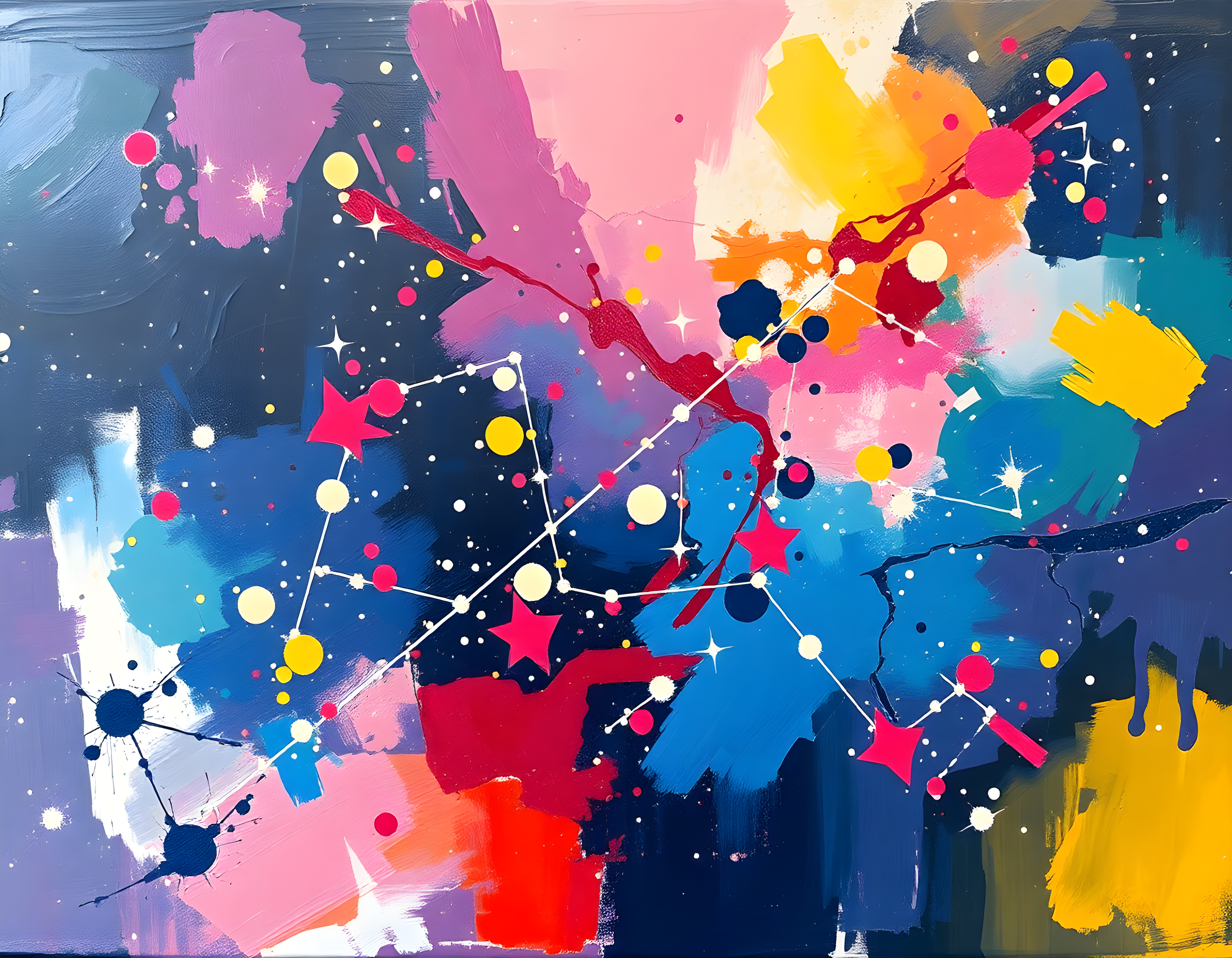 Colorful Abstract Network Constellation Wall Art