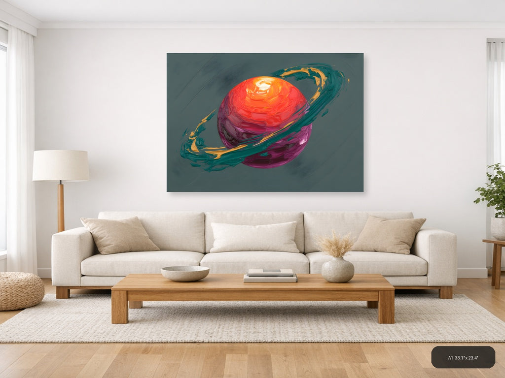 Colorful Abstract Planet with Rings Wall Art — A1 / Living Room