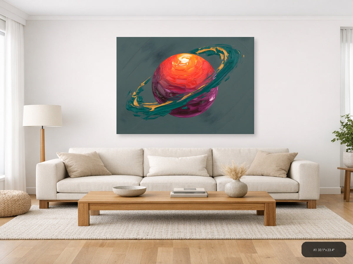 Colorful Abstract Planet with Rings Wall Art — A1 / Living Room