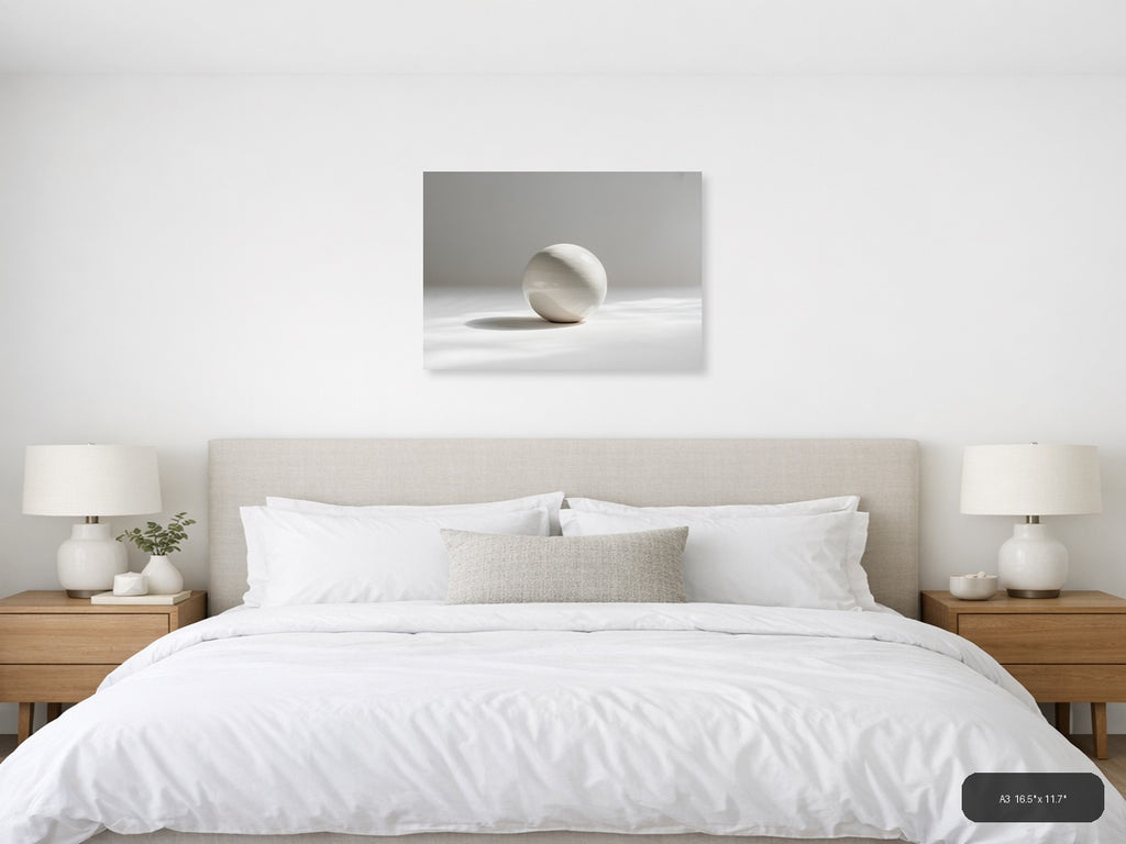 Minimalist White Sphere Shadow Wall Art — A3 / Bedroom