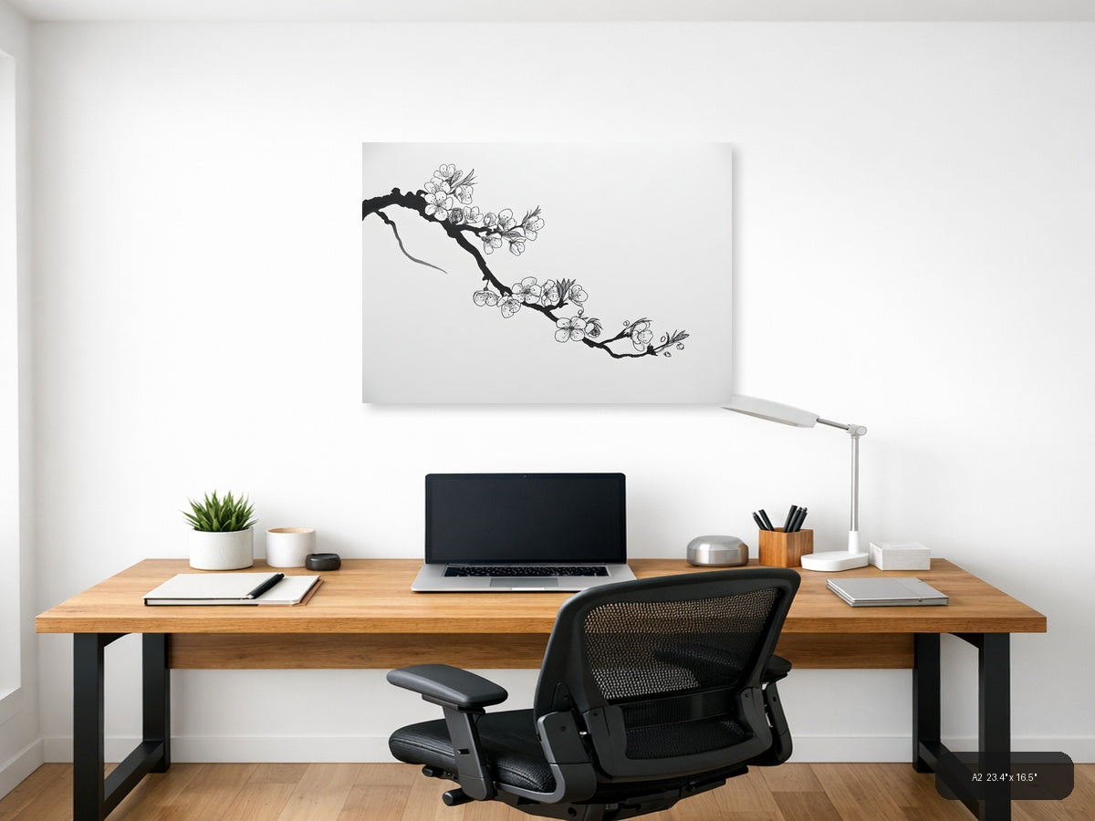 Cherry Blossom Branch Line Art - Minimalist Wall Art — A2 / Office