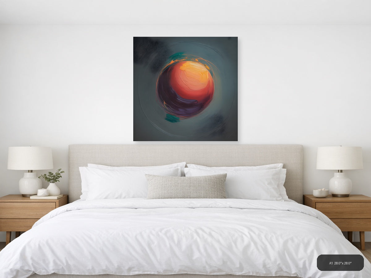 Abstract Swirling Orb Red Orange Teal Wall Art — A1 / Bedroom