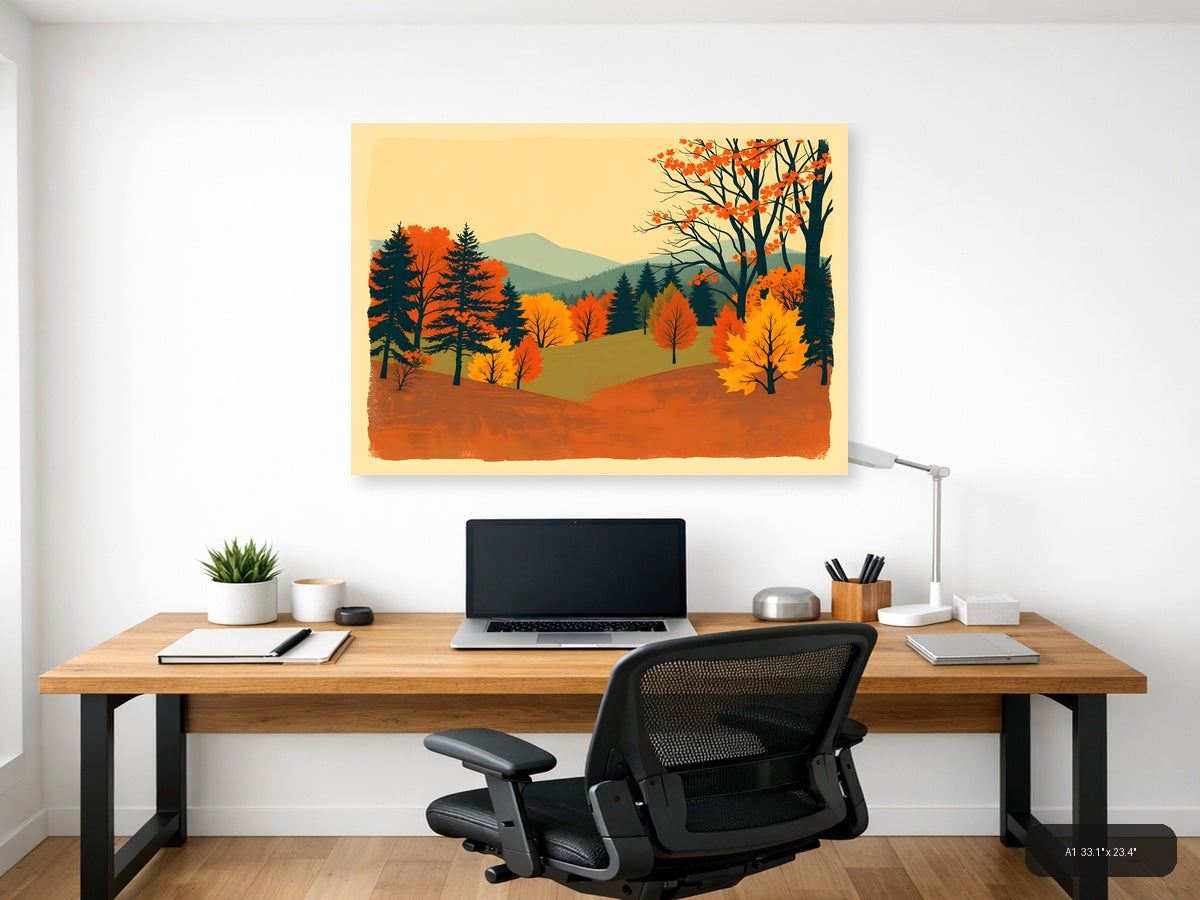 Vintage Autumn Forest Mountain Landscape Wall Art — A1 / Office