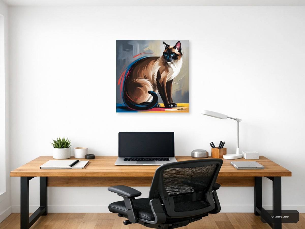 Siamese Cat Portrait Abstract Blue Eyes Wall Art — A2 / Office