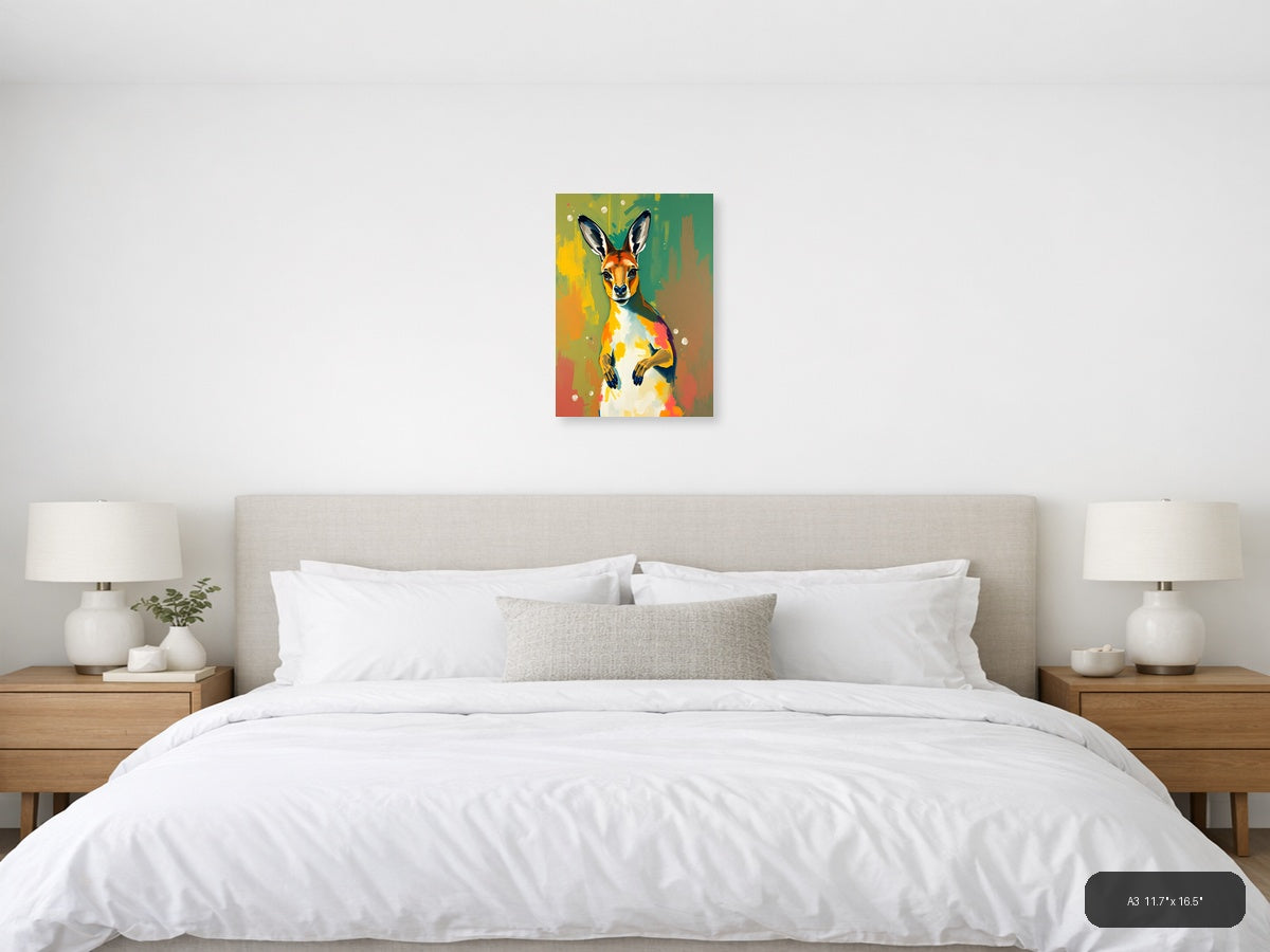 Colorful Abstract Kangaroo Portrait Wall Art — A3 / Bedroom