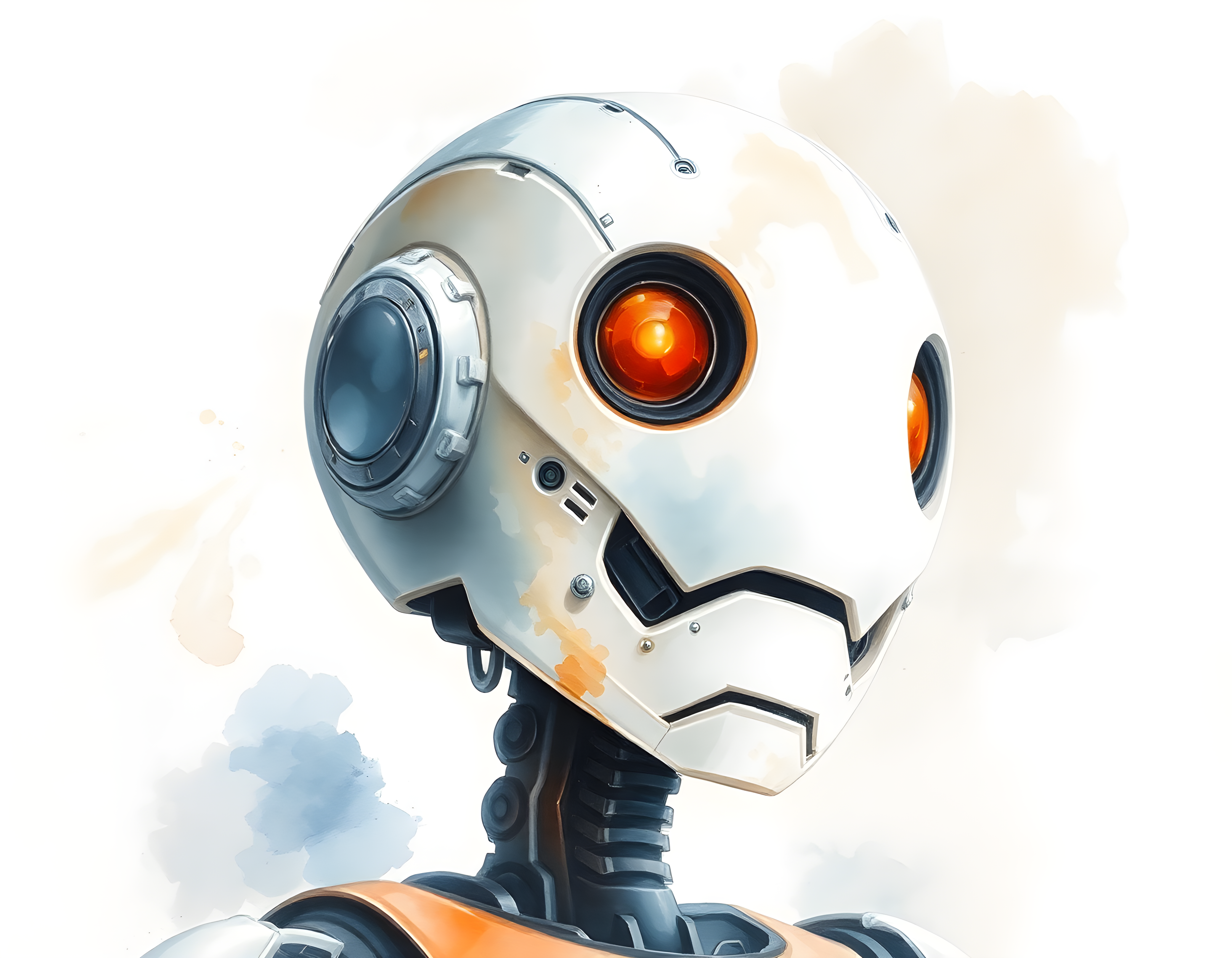 Futuristic Robot Head Watercolor Illustration Wall Art