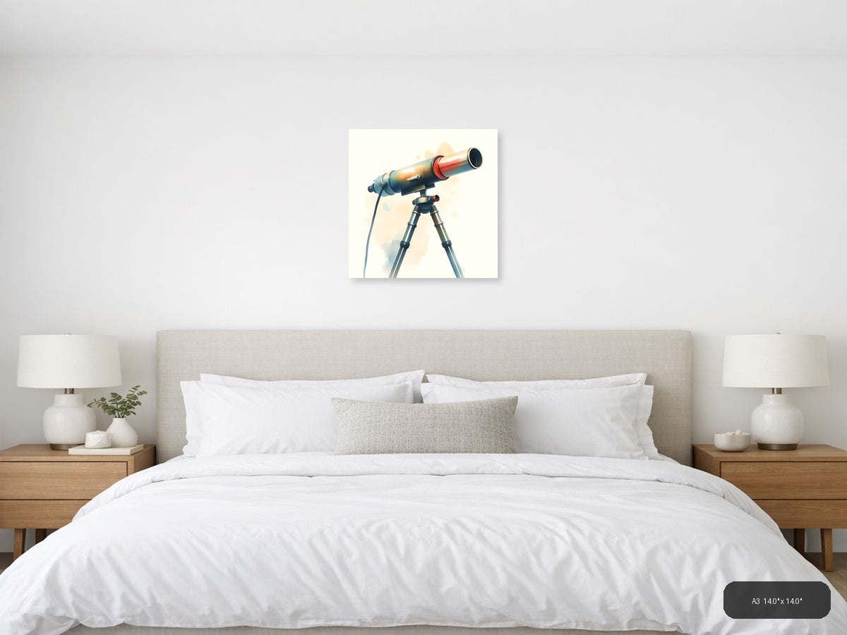 Vintage Telescope Watercolor Illustration Wall Art — A3 / Bedroom