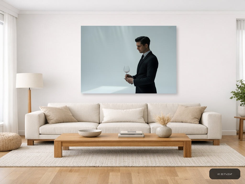 Minimalist Businessman with Wine Glass Wall Art — A1 / Living Room
