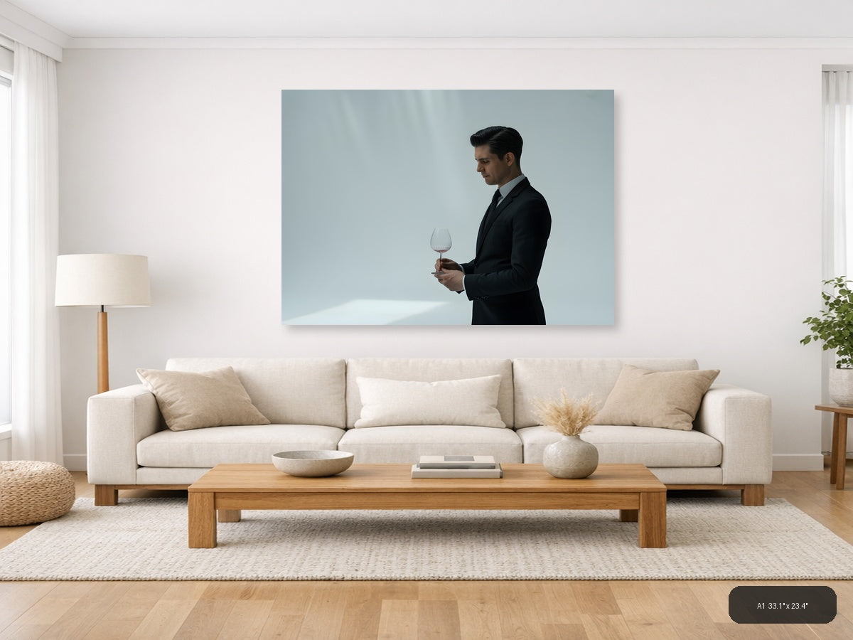 Minimalist Businessman with Wine Glass Wall Art — A1 / Living Room