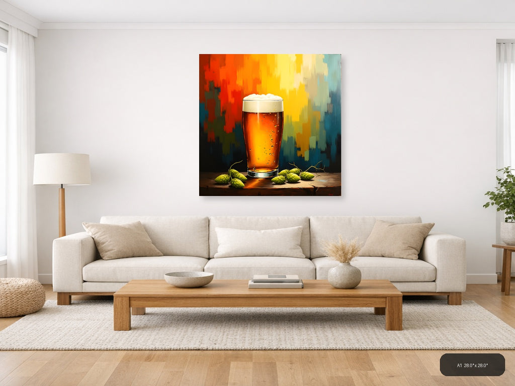 Abstract Beer Glass with Hops Wall Art — A1 / Living Room