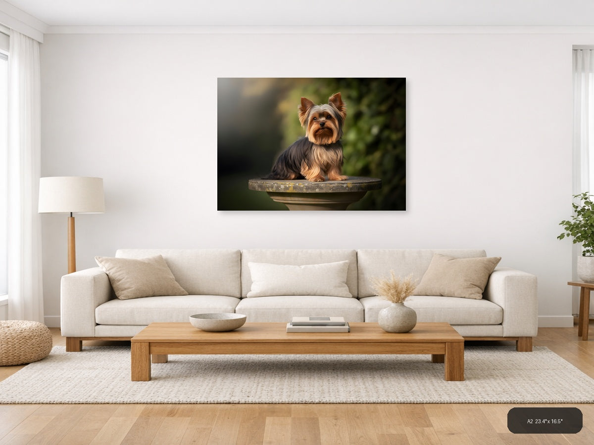 Shih Tzu Puppy on Stone Pedestal Photography Wall Art — A2 / Living Room