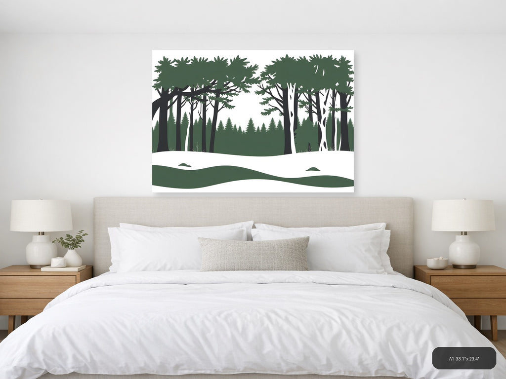 Minimalist Forest Landscape Winter Snow Wall Art — A1 / Bedroom