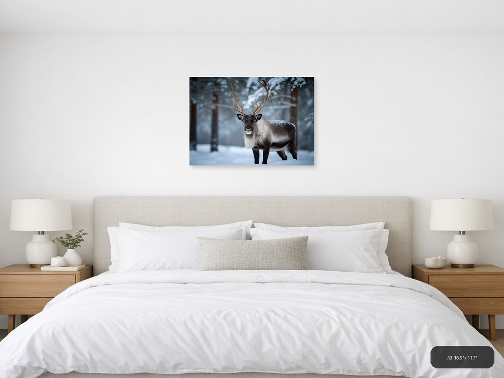 Majestic Reindeer in Snowy Forest Photography Wall Art — A3 / Bedroom