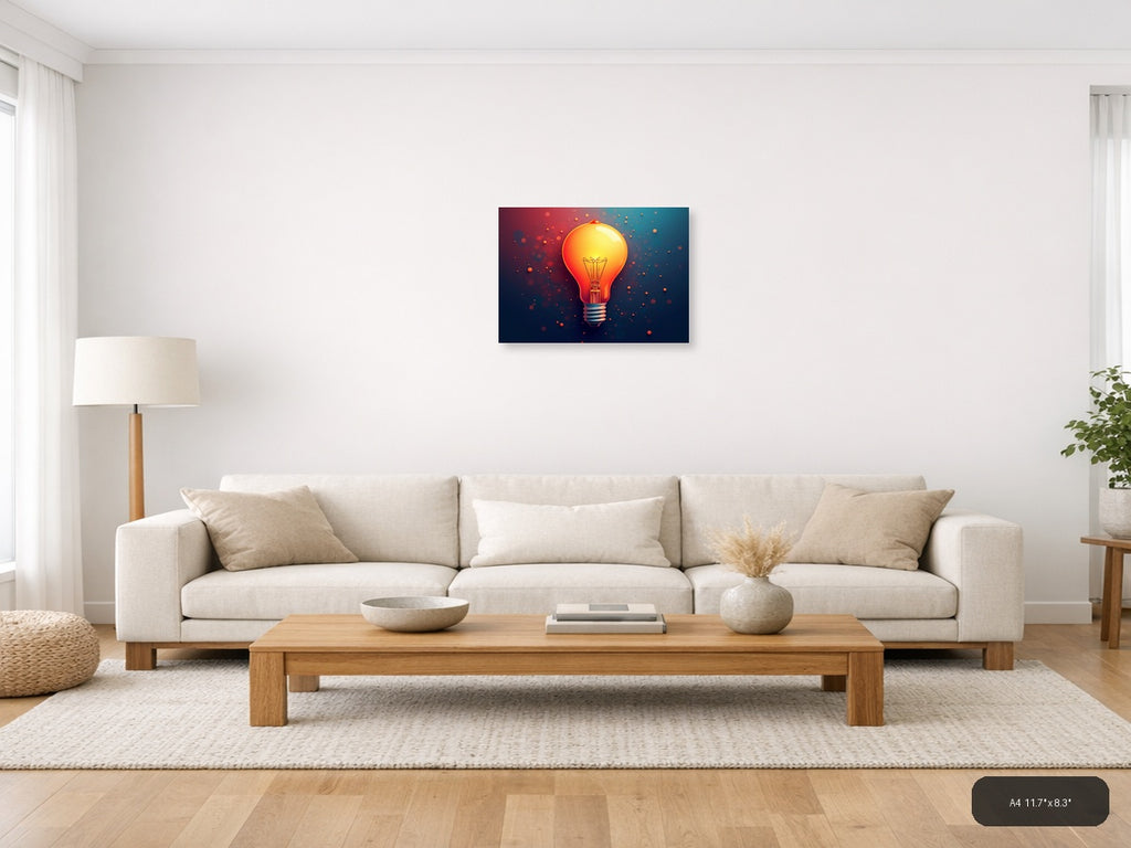 Glowing Light Bulb Abstract Modern Wall Art — A4 / Living Room