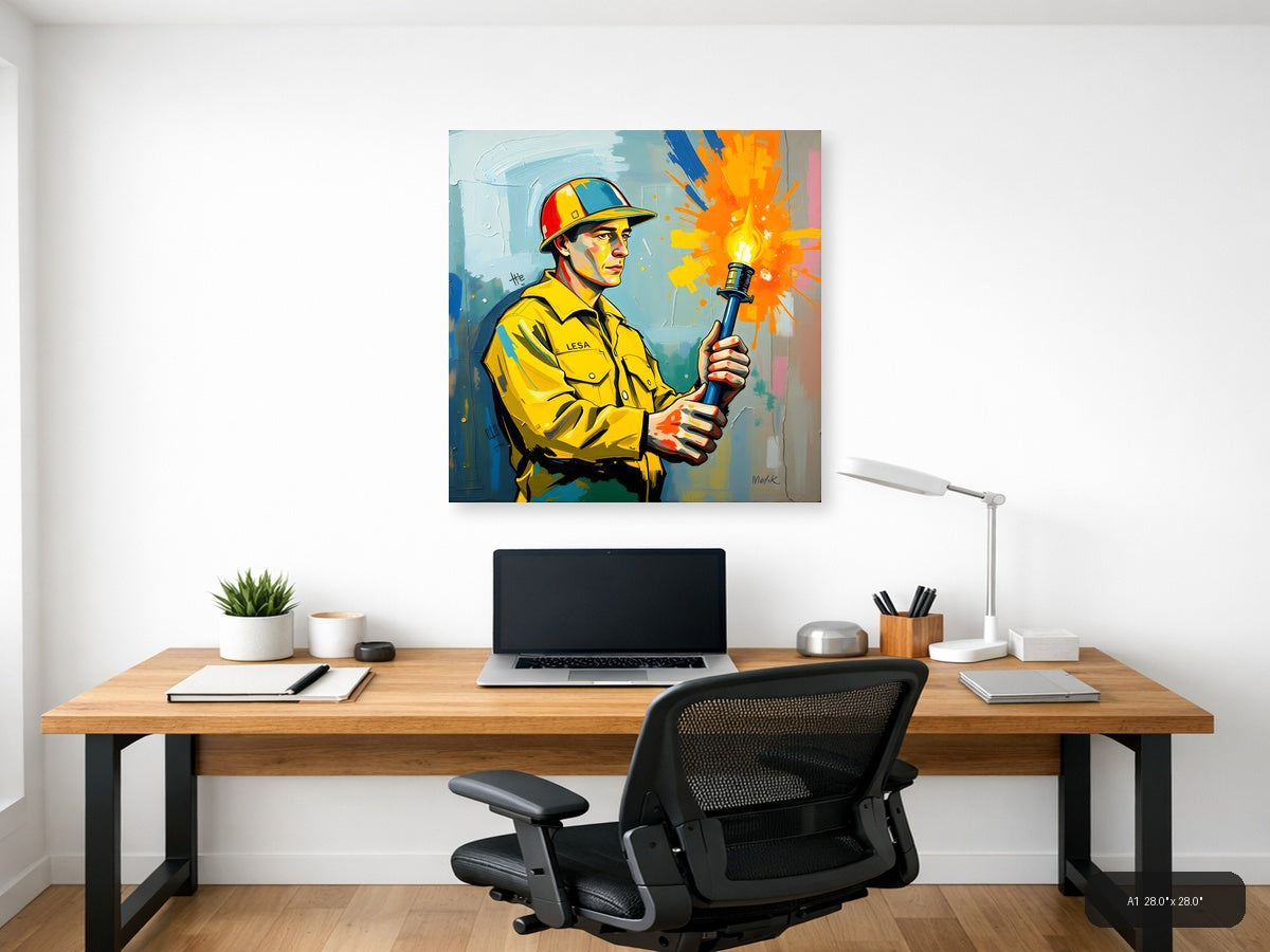 Firefighter with Torch Abstract Modern Wall Art — A1 / Office