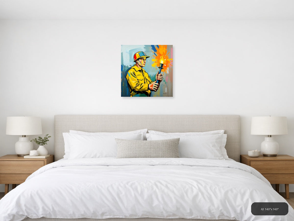 Firefighter with Torch Abstract Modern Wall Art — A3 / Bedroom