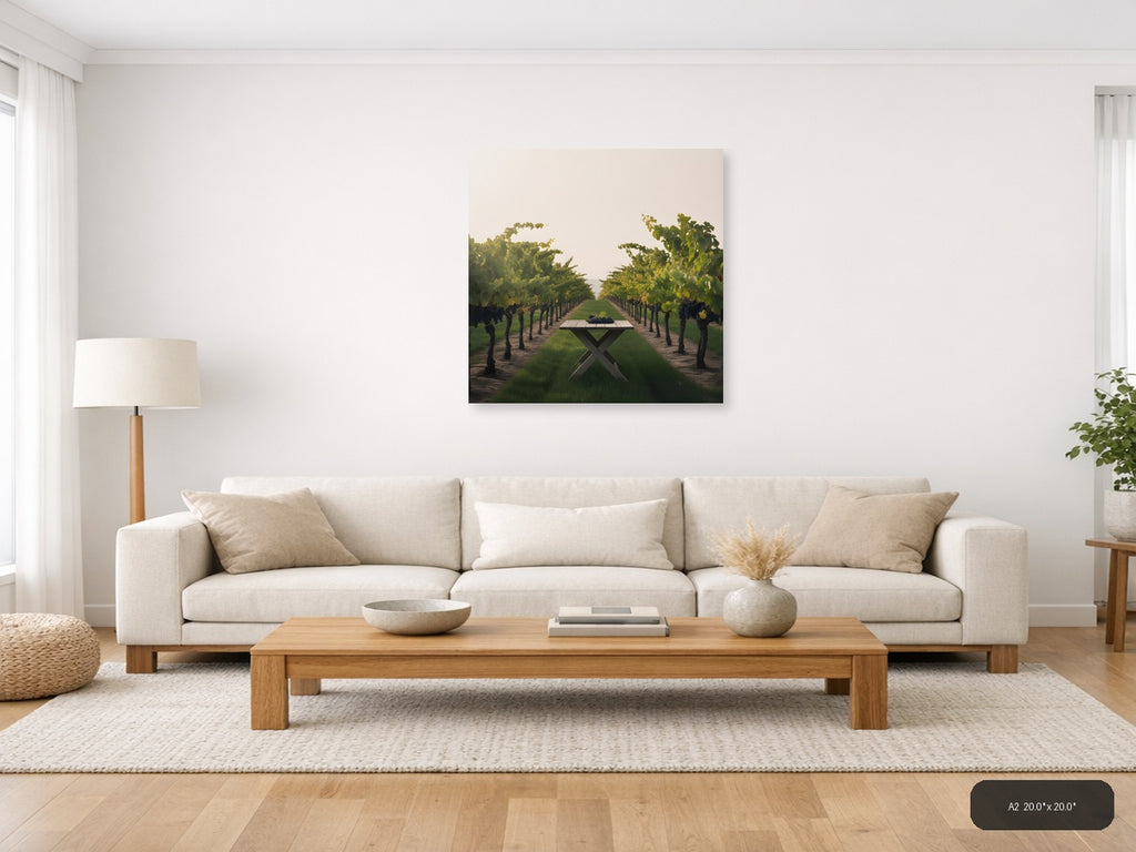 Vineyard Table Minimalist Landscape Wall Art — A2 / Living Room