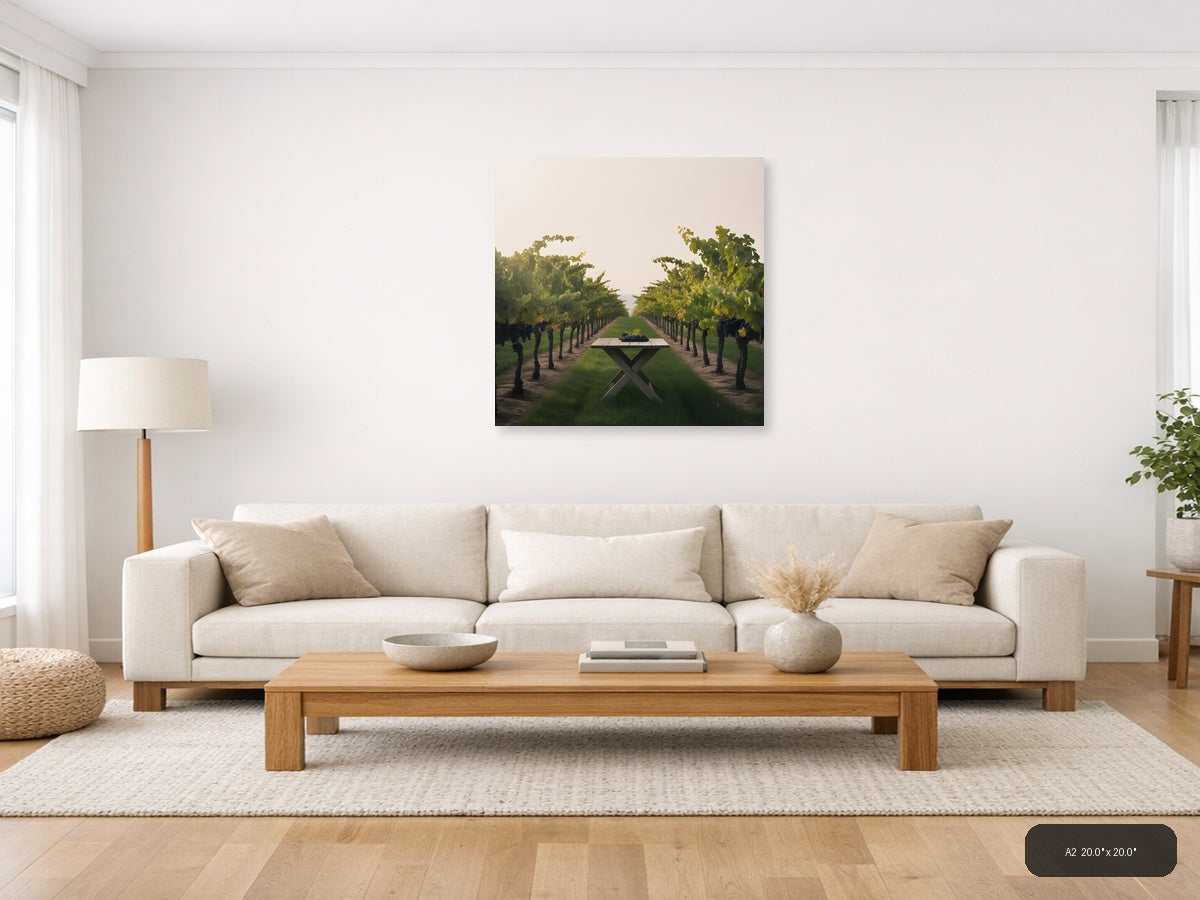 Vineyard Table Minimalist Landscape Wall Art — A2 / Living Room