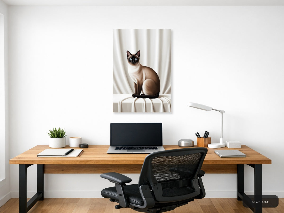Siamese Cat with Blue Eyes Minimalist Portrait Wall Art — A1 / Office