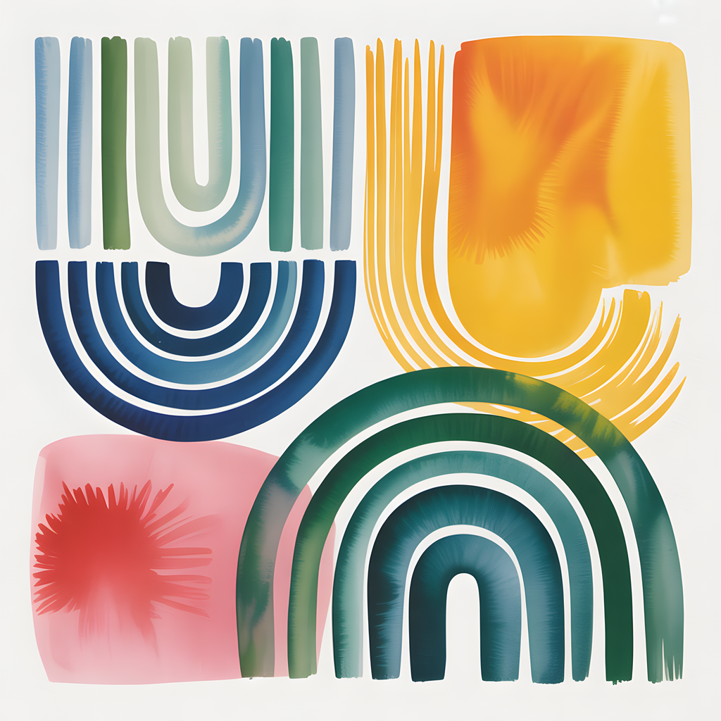 Abstract Watercolor Geometric Shapes Colorful Wall Art