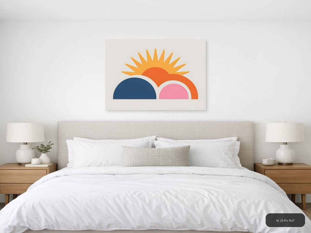 Minimalist Sunrise with Layered Semicircles Wall Art — A2 / Bedroom