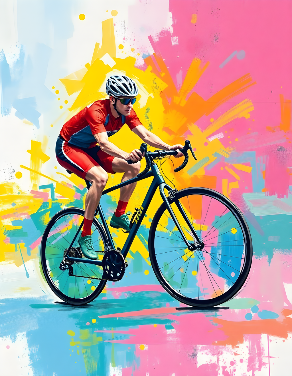 Cyclist in Motion Abstract Splatter Wall Art
