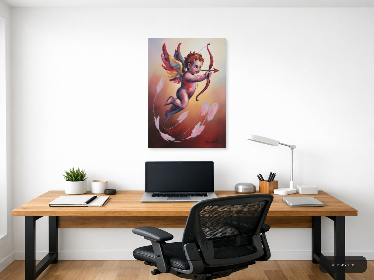 Colorful Cupid Angel with Bow Abstract Portrait Wall Art — A1 / Office