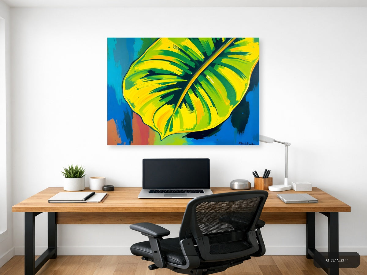 Abstract Tropical Banana Leaves Yellow Green Wall Art — A1 / Office