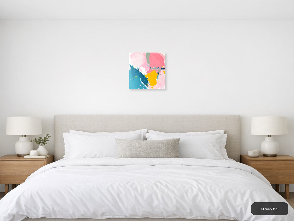 Abstract Profile in Pink, Blue & Yellow Wall Art — A4 / Bedroom