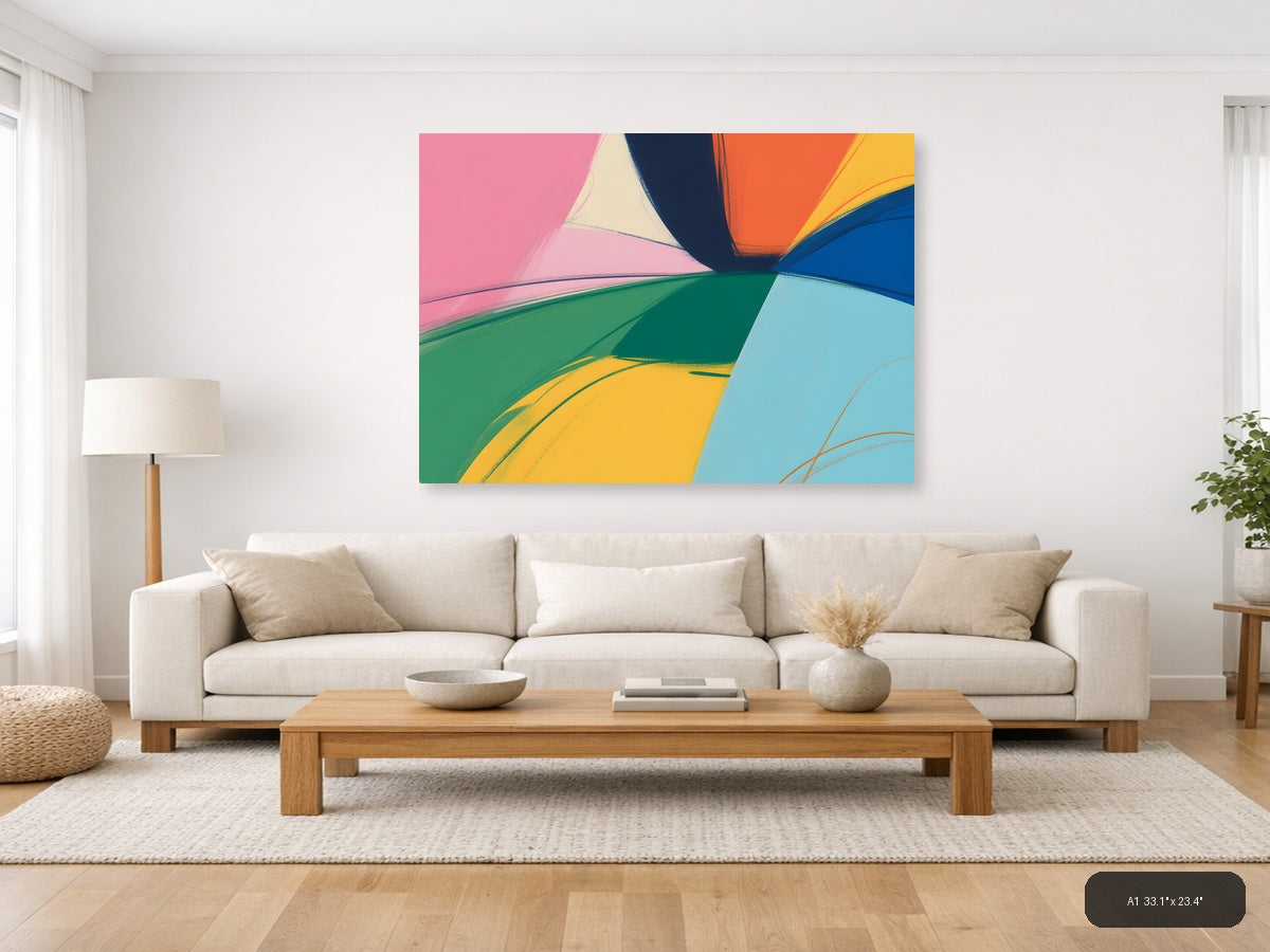 Colorful Abstract Curved Shapes Modern Landscape Wall Art — A1 / Living Room