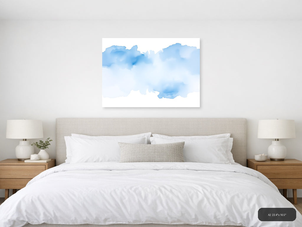 Abstract Blue Watercolor Clouds Landscape Wall Art — A2 / Bedroom