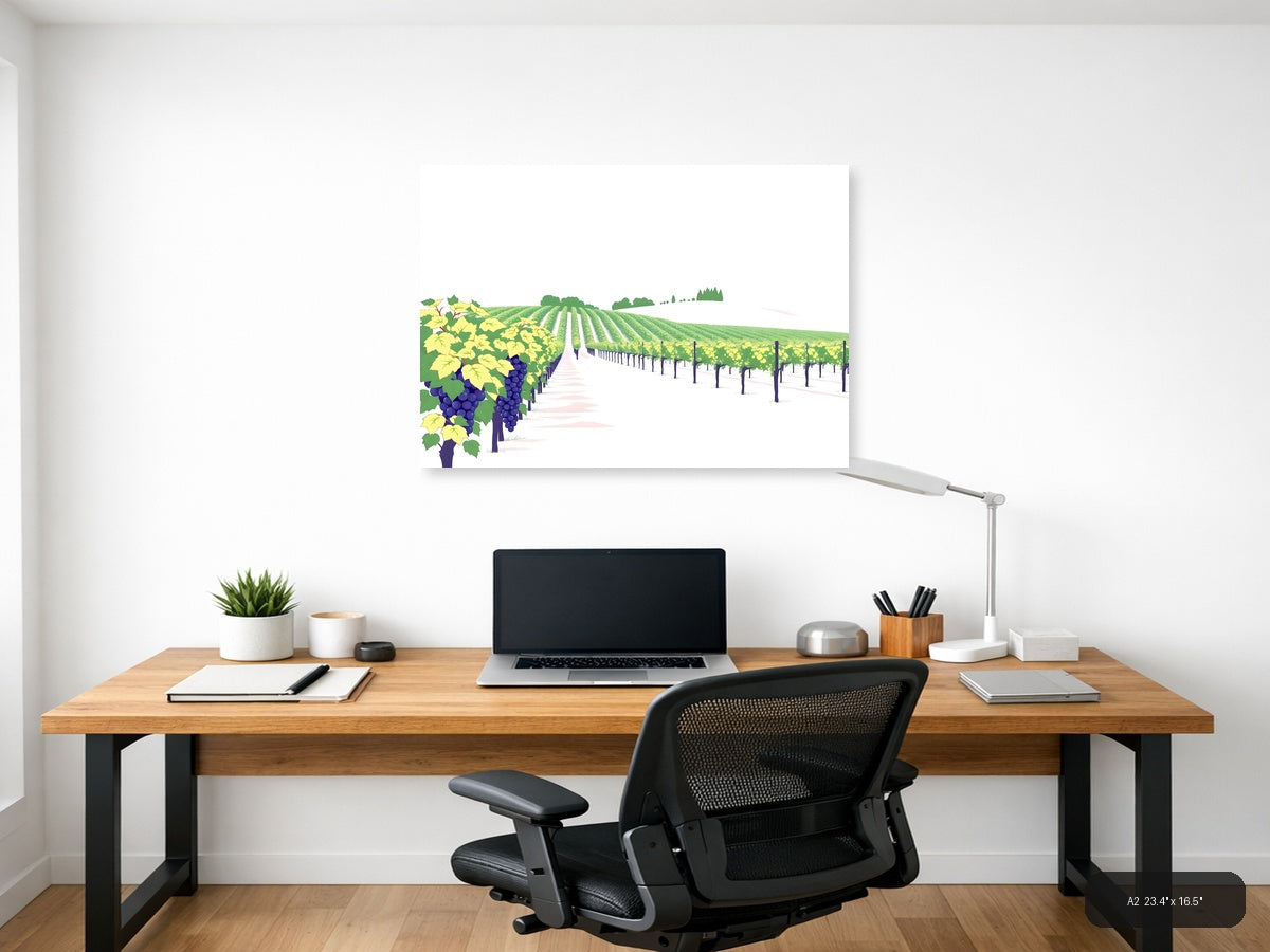 Minimalist Vineyard Landscape with Purple Grapes Wall Art — A2 / Office