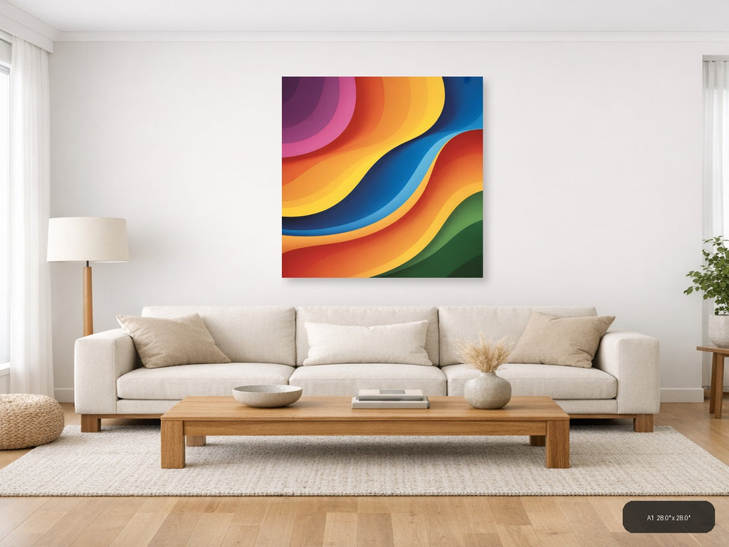 Colorful Abstract Layered Waves Photography Wall Art — A1 / Living Room