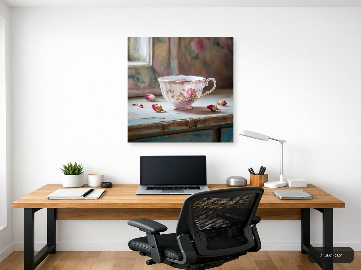 Vintage Floral Teacup Watercolor Wall Art — A1 / Office