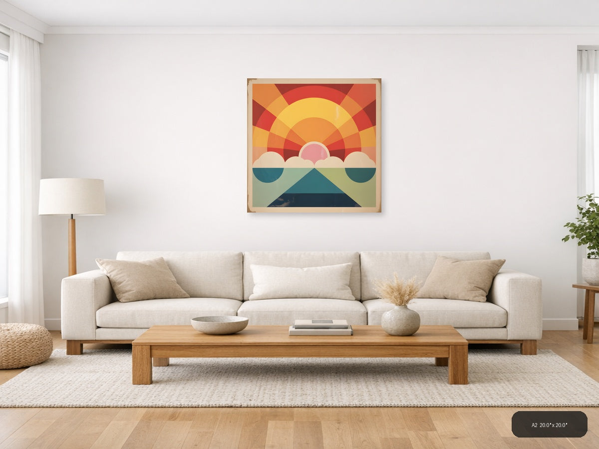 Vintage Sunrise Over Ocean with Clouds Wall Art — A2 / Living Room