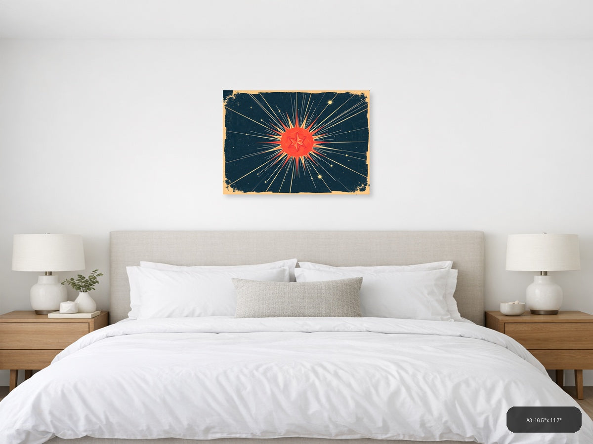 Vintage Radiant Star Burst Retro Wall Art — A3 / Bedroom