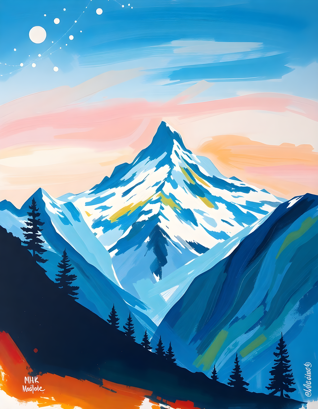 Snow-Capped Mountain Peak Abstract Landscape Wall Art