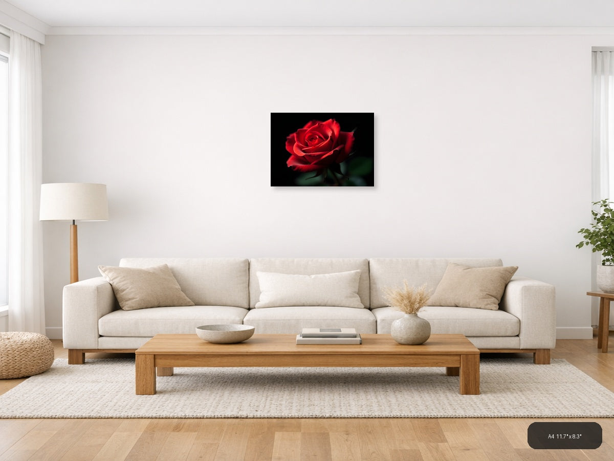 Red Rose on Black - Fine Art Photography Wall Art — A4 / Living Room