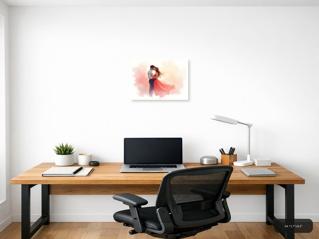 Romantic Couple Watercolor Illustration Wall Art — A4 / Office