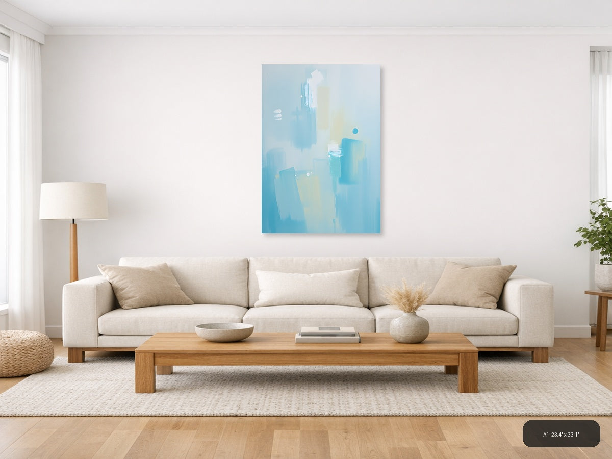 Abstract Blue and White Minimalist Composition Wall Art — A1 / Living Room