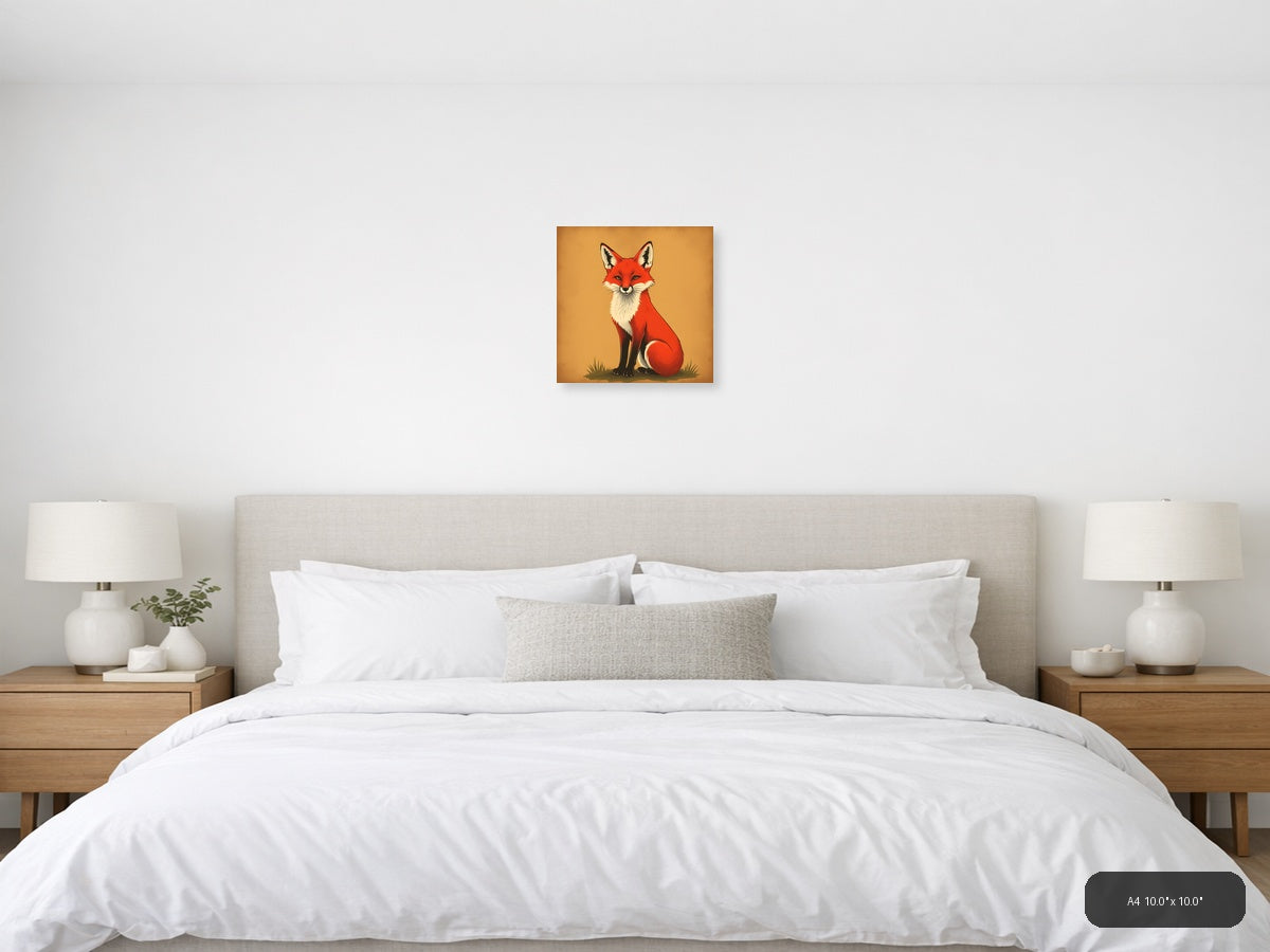 Vintage Red Fox Portrait Square Wall Art — A4 / Bedroom