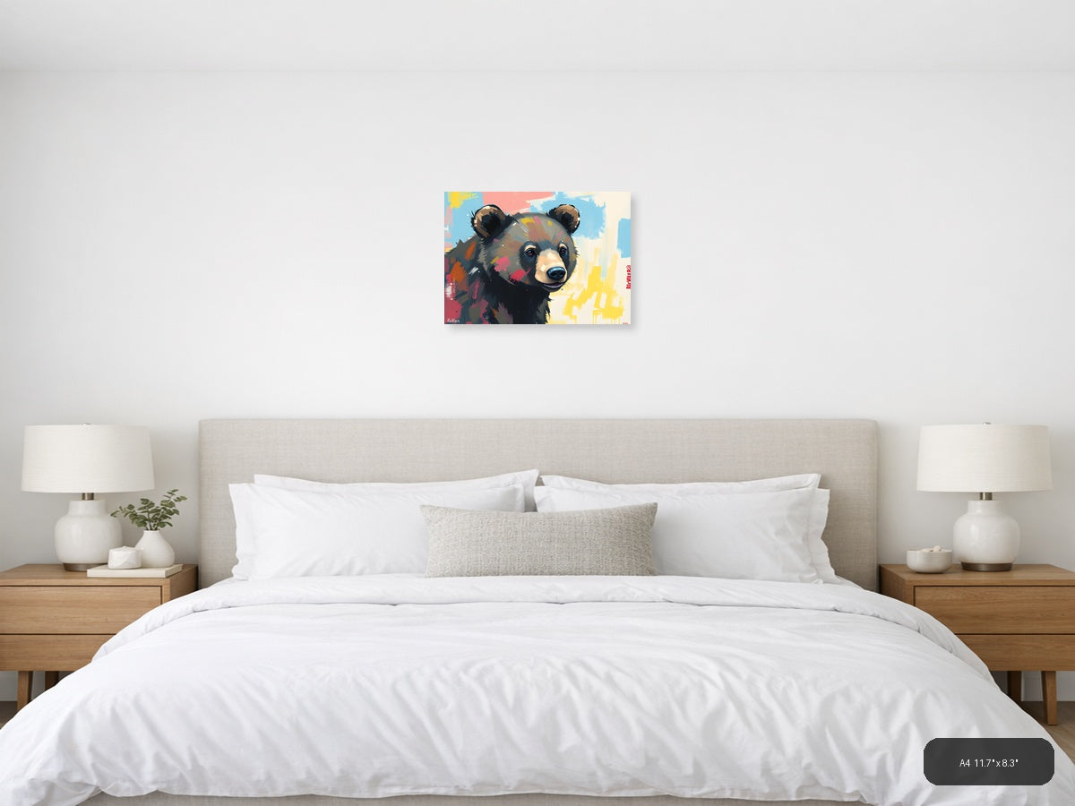 Colorful Abstract Bear Portrait Wall Art — A4 / Bedroom