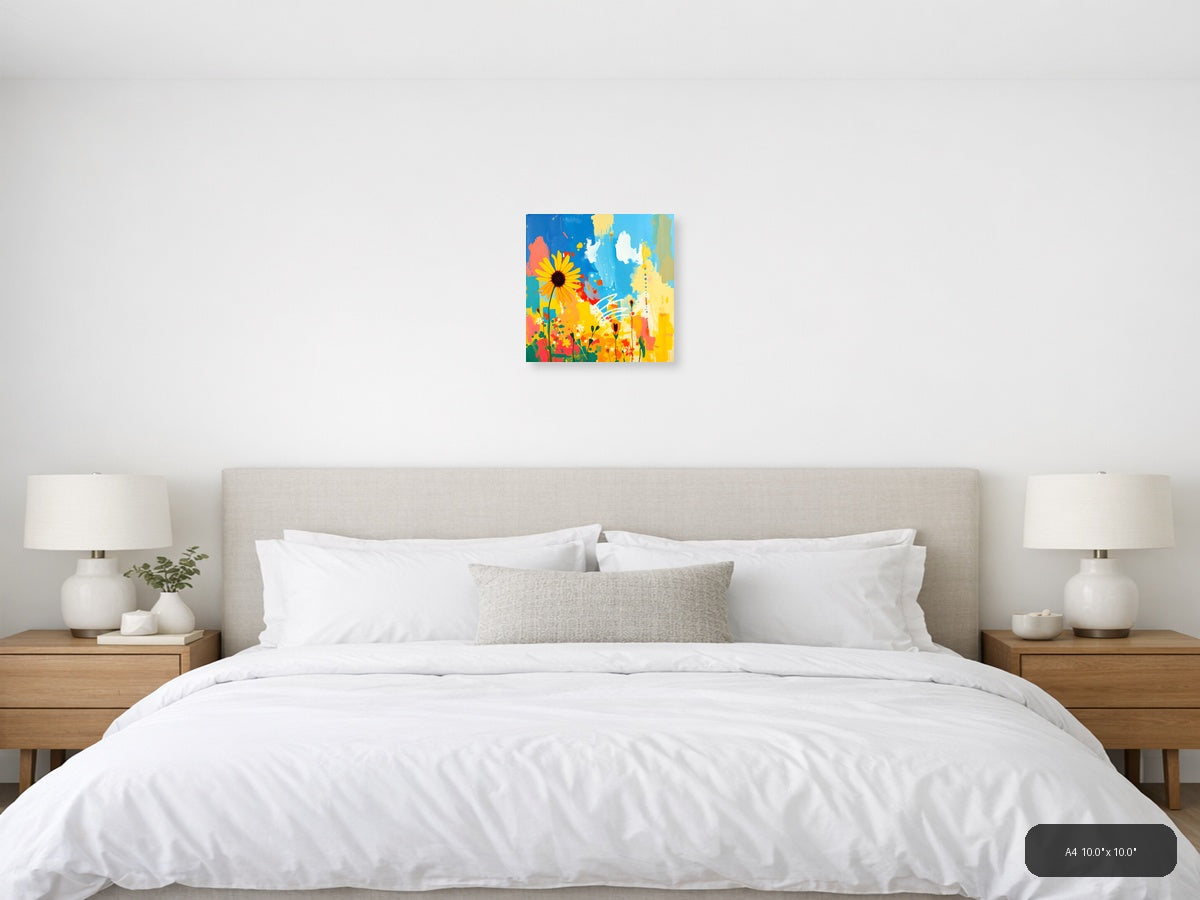 Abstract Sunflower Garden Blue Sky Wall Art — A4 / Bedroom