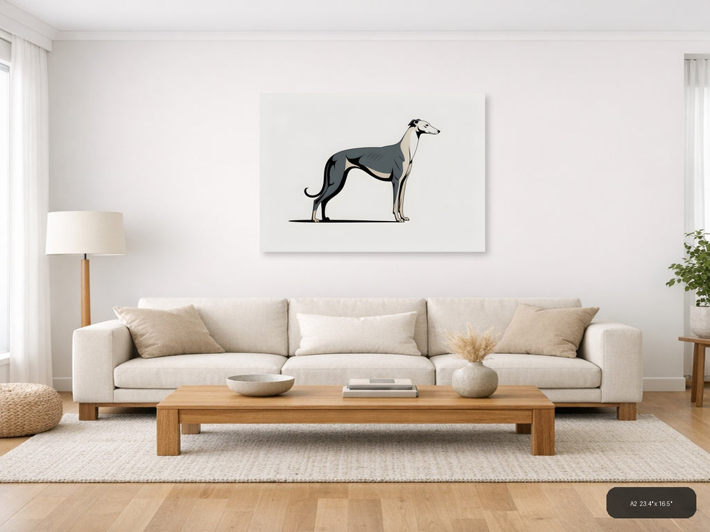 Minimalist Greyhound Dog Silhouette Landscape Wall Art — A2 / Living Room